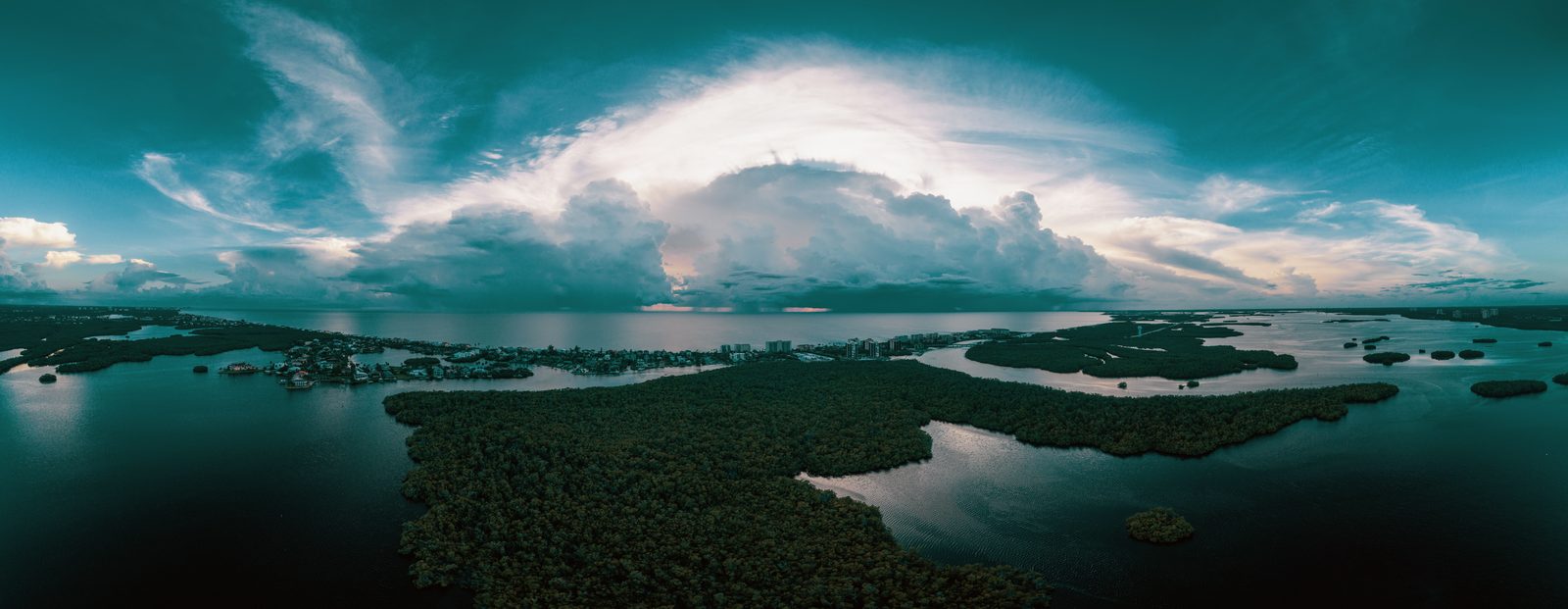 Aerial view of coastal Southwest Florida waterways and homes